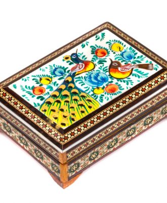 جعبه خاتم کاری شده سکه در اصفهان طرح گل و مرغ