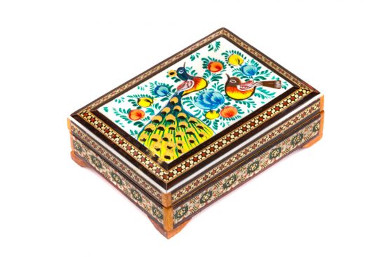 جعبه خاتم کاری شده سکه در اصفهان طرح گل و مرغ